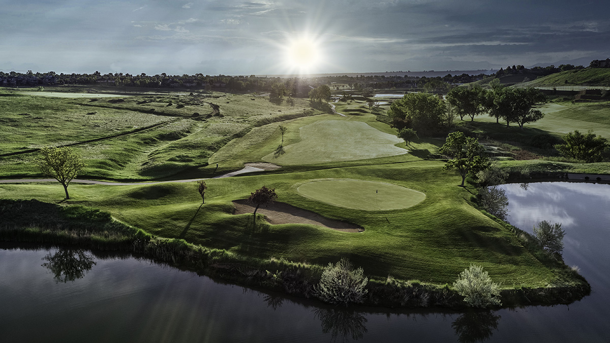 Aerial photo of hole number 1 at Meadows Golf Club